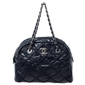 Chanel Black Quilted Crinkled Leather Ultra Stitch Satchel