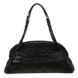 Chanel Black Quilted Iridescent Leather Medium Just Mademoiselle Bowler Bag