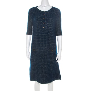 Chanel Blue-Green Tweed Mohair Wool Short Dress M