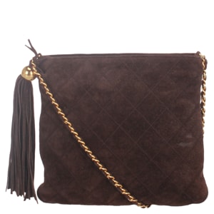Chanel Brown Suede Chain Crossbody Bag