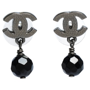 Chanel CC Beaded Drop Black Tone Earrings