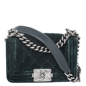 Chanel Green Quilted Velvet Mini Boy Flap Bag
