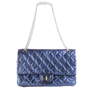 Chanel Metallic Navy Quilted Leather 2.55 Flap Bag Bag