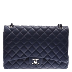 Chanel Navy Blue Quilted Leather Classic Double Flap Bag