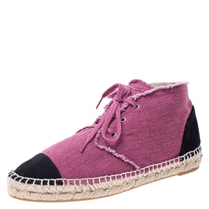 Chanel Pink/Black Canvas Cap Toe CC Espadrille Sneakers Size 39