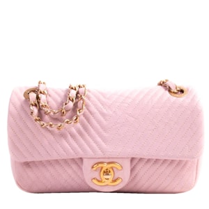 Chanel Pink Chevron Quilted Leather Small Classic Flap Bag