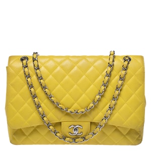 Chanel Yellow Quilted Caviar Leather Maxi Classic Double Flap Bag