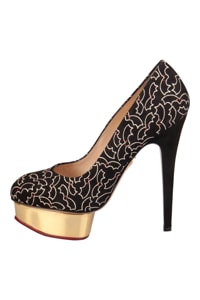 Charlotte Olympia Black Suede Midnight Dolly Bat Embroidered Platform Pumps Size 39