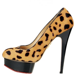 Charlotte Olympia Leopard Pony Hair and Black Leather Polly Platform Pumps Size 39