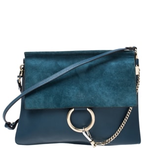 Chloe Dark Blue Leather and Suede Medium Faye Shoulder Bag
