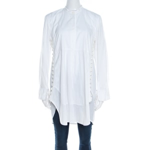 Chloe Iconic Milk White Cotton Poplin Buttoned Side Detail Shirt Dress S