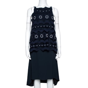 Chloe Navy Blue Cutout Lace Overlay Sleeveless Dress S