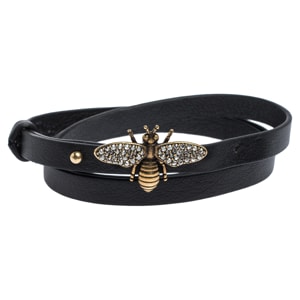 Christian Dior Crystal Bee Leather Double Wrap Bracelet