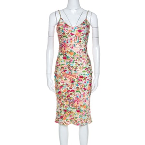 Christian Dior Multicolor Floral Print Silk Slip Dress S