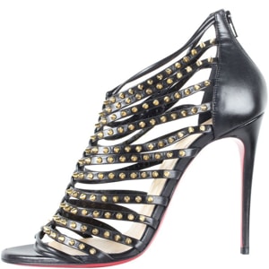 Christian Louboutin Black Leather Gold Spiked Millaclou Cage Sandals Size 37