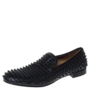 Christian Louboutin Black Leather Roller Boy Spiked Loafers Size 42.5