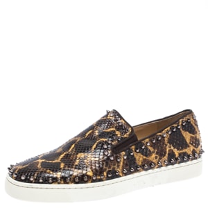 Christian Louboutin Leopard Print Python Leather Pik Boat Slip On Sneakers Size 43.5