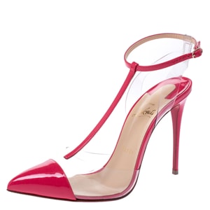Christian Louboutin Pink Patent Leather And PVC Nosy T Strap Sandals Size 37.5