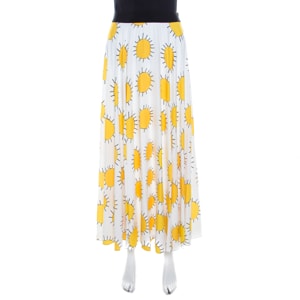 Christopher Kane White and Yellow Sunshine Print Pleated Midi Skirt S