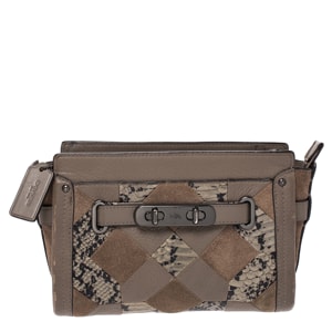 Coach Beige Leather/Suede and Snakeskin Embossed Swagger Crossbody Bag