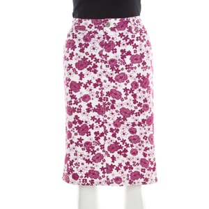 D & G White and Pink Floral Printed Stretch Cotton Skirt M