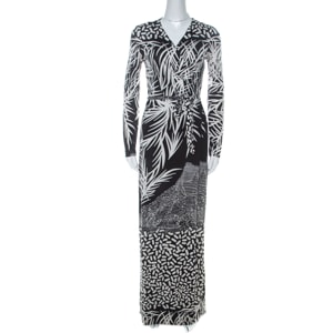 Diane von Furstenberg Black & White Printed Silk Jersey Georgina Wrap Dress S