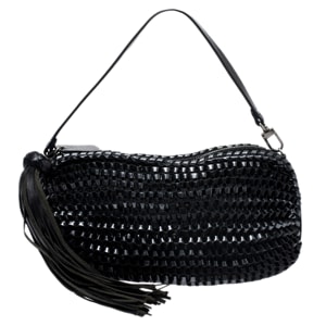 Diane Von Furstenberg Metallic Black Chainlink Leather Stephanie Shoulder Bag
