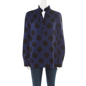 Diane von Furstenberg Navy Blue Floral Print Silk Tunic Top L