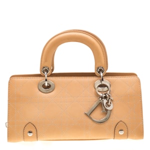 Dior Beige Cannage Leather Mini Lady Dior East West Tote