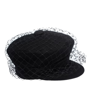 Dior Black Cotton Arty Mesh Veil Newsboy Cap 57 cm