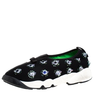 Dior Black Floral Embellished Mesh Fusion Slip On Sneakers Size 36