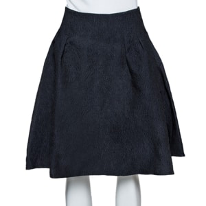 Dior Black Floral Embossed Cotton Silk Flared Skirt M