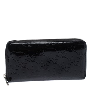 Dior Black Patent Leather Diorissimo Continental Zip Around Wallet