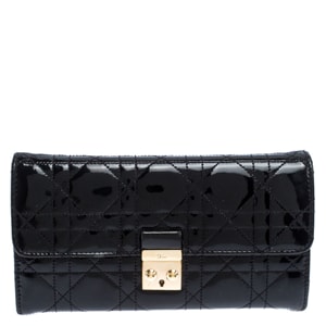 Dior Black Quilted Cannage Patent Leather New Lock Wallet