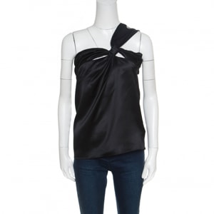 Dior Black Silk Satin Draped One Shoulder Top M