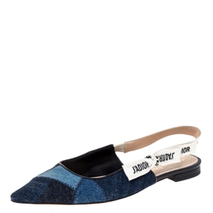 Dior Blue Denim J'adior Ribbon Pointed Toe Slingback Flats Size 39