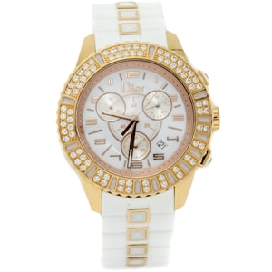 Dior Crystal White 18K Rose Gold Diamond Chronograph Women's Watch 38MM
