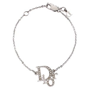 Dior Logo Crystal Studded Silver Tone Bracelet