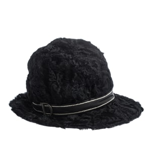 Dior Vintage Black Astrakan Fur & Leather Trim Hat