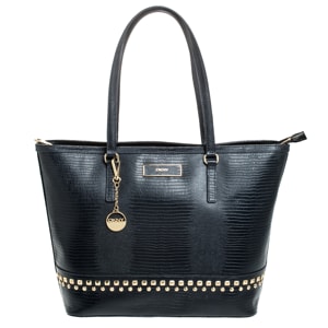 Dkny Black Croc Embossed Leather Studded Bryant Park Tote