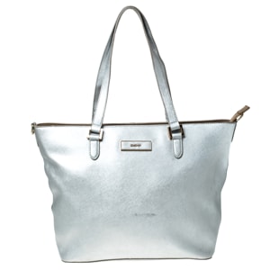 DKNY Silver Leather Zip Tote