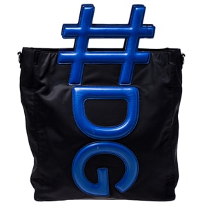 Dolce and Gabbana Black/Blue Nylon and Leather Hashtag Tote