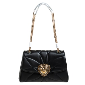 Dolce and Gabbana Black Matelasse Nappa Leather Devotion Chain Shoulder Bag