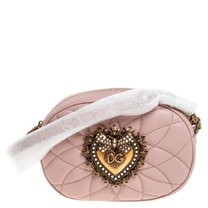 Dolce and Gabbana Blush Pink Matelasse Leather Devotion Camera Crossbody Bag