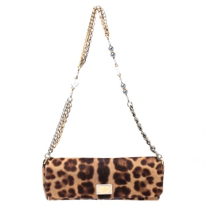 Dolce and Gabbana Brown Leopard Print Calfhair Small Charles Shoulder Bag