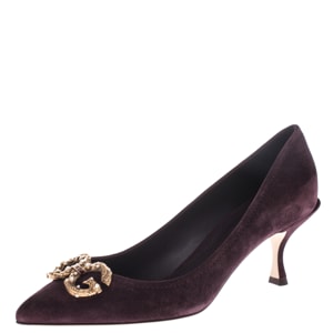 Dolce and Gabbana Burgundy Suede DG Amore Pointed Toe Pumps Size 38.5
