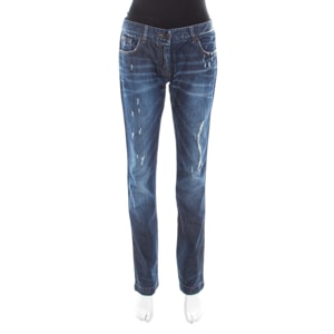 Dolce and Gabbana Indigo Washed Denim Distressed Straight Fit Jeans M