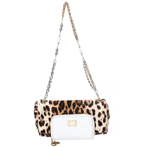Dolce and Gabbana Leopard Print Calfhair and Leather Shoulder Bag