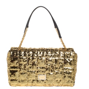 Dolce and Gabbana Metallic Gold Sequins and Python Lining Miss Kate Shoulder Bag