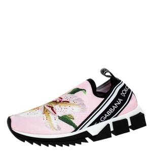 Dolce and Gabbana Pink Floral Stretch Fabric Sorrento Slip-On Sneakers Size 36